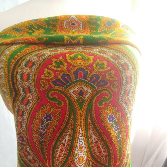 Retro Scarf Green Fringe Perfect Tied Tube Top - Picture 6 of 12